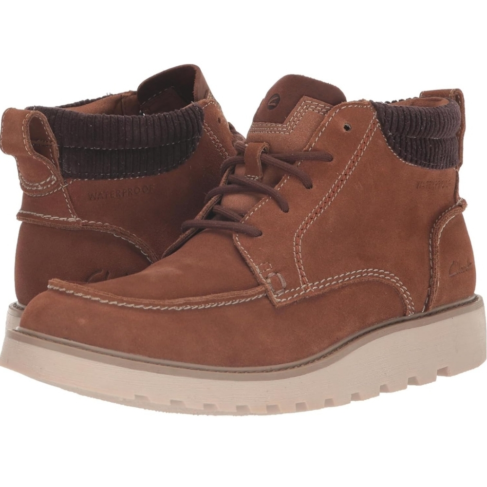 NWOB Clarks Men's Barnes‎ Mid Oxford Brown Cola Suede Chukka Boots Size 7.5